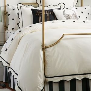 Scalloped Duvet Cover, Shams, Stripe Bedskirt